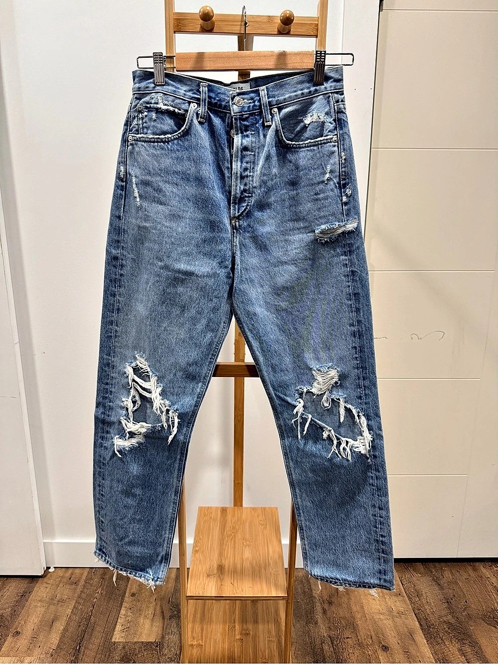 AGOLDE 90's Jean Distressed Straight Leg Jeans in Blue Waist 25